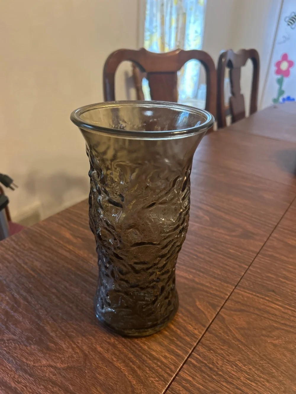 Vintage 8.5” tall smoked color flower glass vase